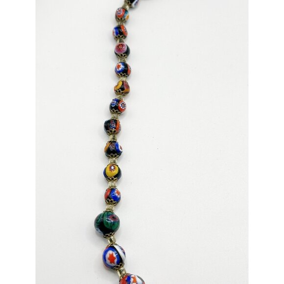 Vtg Millefiori Venetian Italian Glass Necklace Multicolor Graduated Beads 24” - Picture 3 of 6